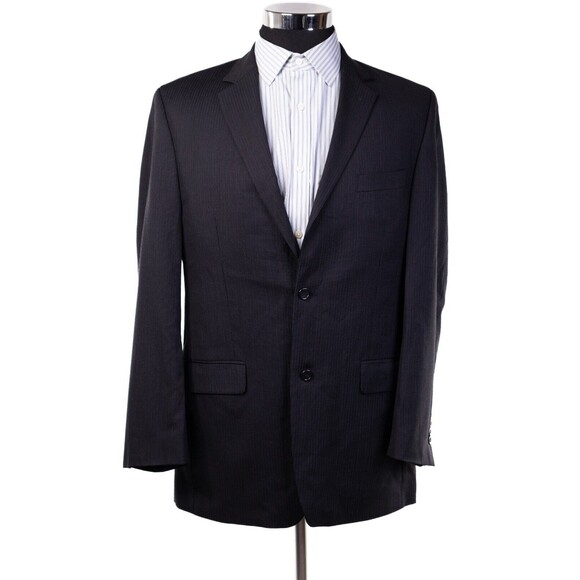 JOE JOSEPH ABBOUD Striped 2 button Blazer Black Jacket 100% Wool Sport coat 40L - Picture 2 of 13